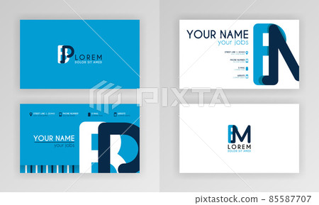 Blue Business Card Template. Simple Identity Card Design With Alphabet Logo And Slash Accent Decoration. For Corporate, Company, Professional, Business, Advertising, Public Relations, Brochure, Poster 85587707