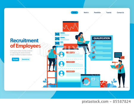 Landing page vector design for illustration of employee recruitment. Choose best prospective workers. Flat cartoon for landing page, template, ui ux, web, website, mobile app, banner, flyer, brochure 85587824