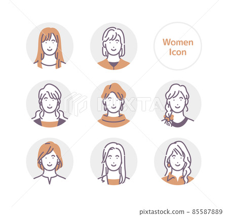 Young female circle icon set Young female circle icon set 85587889