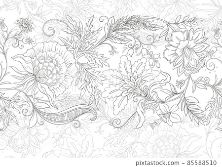 Fantasy flowers in retro, vintage, jacobean embroidery style. 85588510