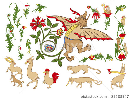 Floral vintage Medieval illuminati manuscript inspiration. 85588547