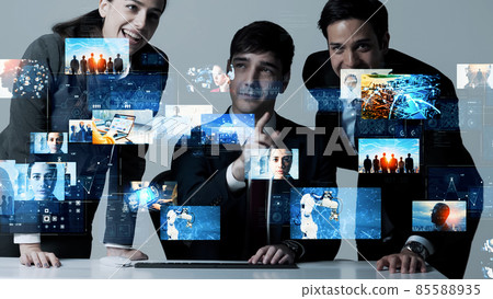 People looking at the hologram screen People looking at the hologram screen 85588935