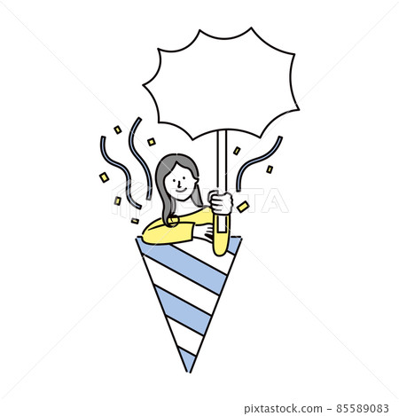 一個女人拿著招牌的氣球從餅乾裡跳出來的插圖素材 一個女人拿著招牌的氣球從餅乾裡跳出來的插圖素材 85589083
