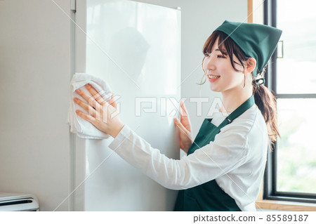Female cleaning the house (refrigerator) 85589187