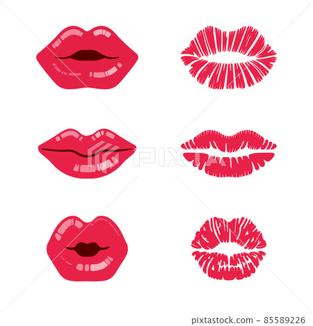 Illustration set of kiss mark and lips 85589226