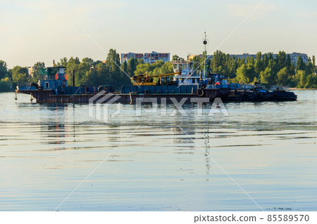 Industrial ship on the Dnieper river in Kremenchug, Ukraine Industrial ship on the Dnieper river in Kremenchug, Ukraine 85589570