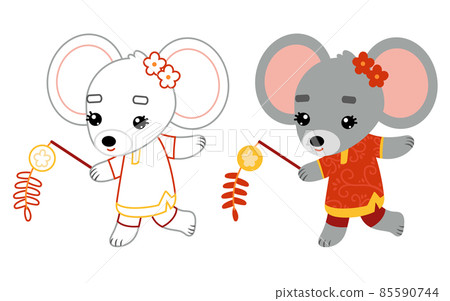 Coloring book for kids, Rat and chinese new year decoration 85590744