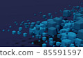 Blue matte cubes small and large on a dark purple background, abstract 3d render 85591597