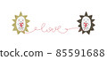 Two cute enamored hedgehogs are connected by the inscription love. 85591688