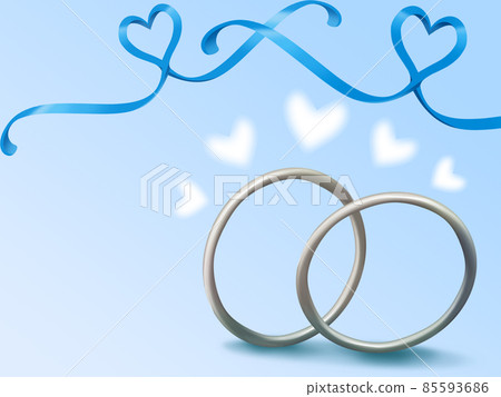 銀色訂婚戒指和藍色心形絲帶（淺藍色背景） 85593686