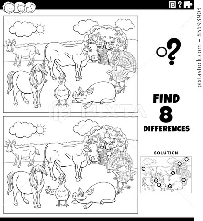 differences task with cartoon farm animals color book page 85593903