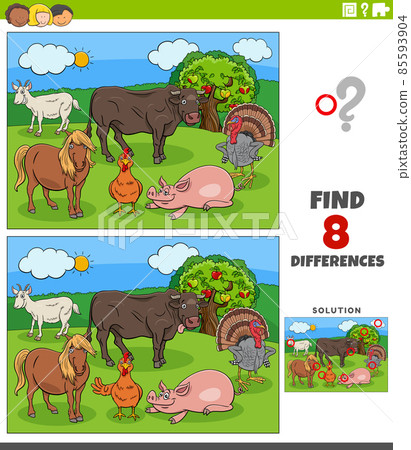 differences educational task with cartoon farm animals 85593904