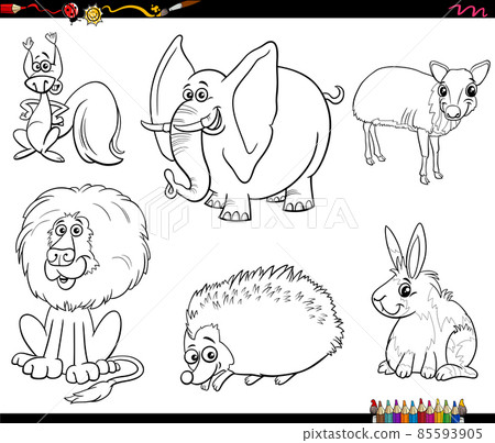 cartoon funny animals characters set coloring book page cartoon funny animals characters set coloring book page 85593905