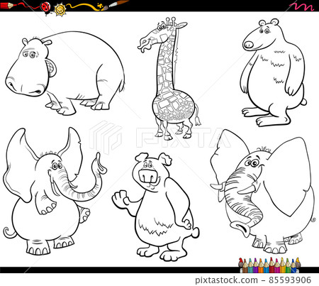 cartoon wild animals characters set coloring book page cartoon wild animals characters set coloring book page 85593906