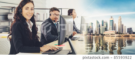 Business people wearing headset working in office broaden view 85593922