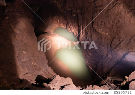 View of cave sea in cave in New Athos in Abkhazia. Geology 85595751