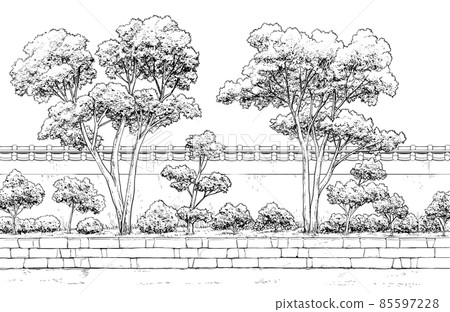 卡通風格筆劃插圖日式_花園 85597228