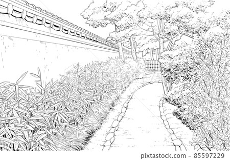 卡通風格筆劃插圖日式_花園 85597229