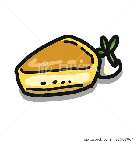 它是烤芝士蛋糕的插圖。與新鮮奶油和薄荷一起食用。 85598064