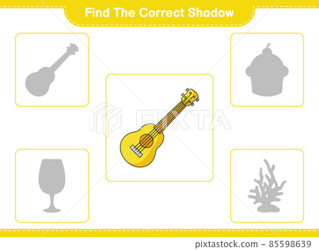 Find the correct shadow. Find and match the correct shadow of Ukulele. Educational children game, printable worksheet, vector illustration Find the correct shadow. Find and match the correct shadow of Ukulele. Educational children game, printable worksheet, vector illustration 85598639