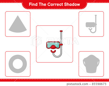 Find the correct shadow. Find and match the correct shadow of Scuba Diving Mask. Educational children game, printable worksheet, vector illustration 85598673