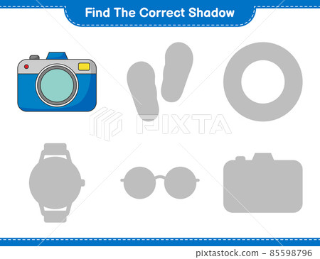 Find the correct shadow. Find and match the correct shadow of Camera. Educational children game, printable worksheet, vector illustration Find the correct shadow. Find and match the correct shadow of Camera. Educational children game, printable worksheet, vector illustration 85598796