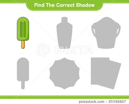 Find the correct shadow. Find and match the correct shadow of Ice Cream. Educational children game, printable worksheet, vector illustration Find the correct shadow. Find and match the correct shadow of Ice Cream. Educational children game, printable worksheet, vector illustration 85598807