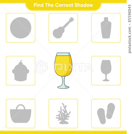 Find the correct shadow. Find and match the correct shadow of Cocktail. Educational children game, printable worksheet, vector illustration 85598845