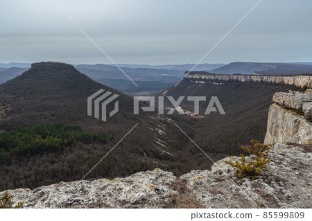 View from Beshik-Tau mountain in spring. Bakhchysarai, Crimea 85599809