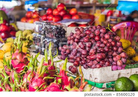 Variety of fruits on the Vietnamese market. Asian cuisine concept 85600120