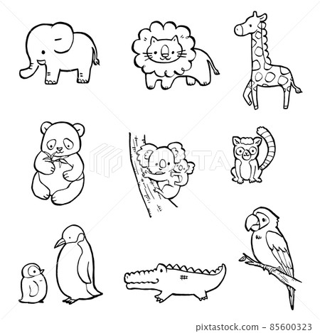 Cute hand drawn illustration set coloring book of animals in the zoo 85600323