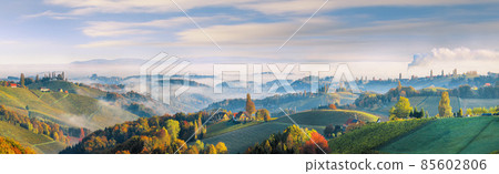 Fabulous vineyards landscape in South Styria near Gamlitz. Fabulous vineyards landscape in South Styria near Gamlitz. 85602806