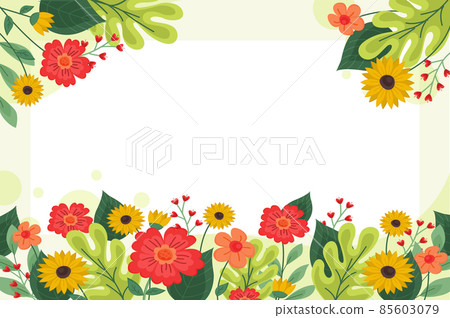 Blank Frame Decorated With Abstract Modernized Forms Flowers And Foliage. Empty Modern Border Surrounded By Multicolored Line Symbols Organized Pleasantly. Blank Frame Decorated With Abstract Modernized Forms Flowers And Foliage. Empty Modern Border Surrounded By Multicolored Line Symbols Organized Pleasantly. 85603079
