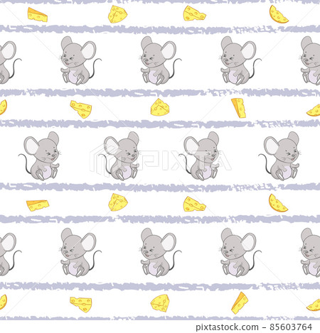 Striped seamless pattern with cute mice and cheese 85603764