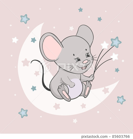 Cute little mouse on the moon. Sweet dreams vector illustration for kids 85603766