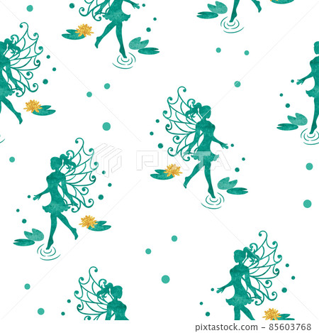 Seamless magical pattern with watercolor water fairy 85603768