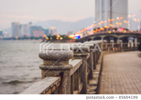 Nha Trang City Vietnam central beach and view at city against a blue sky 85604199