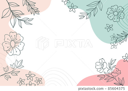 Blank Frame Decorated With Abstract Modernized Forms Flowers And Foliage. Empty Modern Border Surrounded By Multicolored Line Symbols Organized Pleasantly. 85604375
