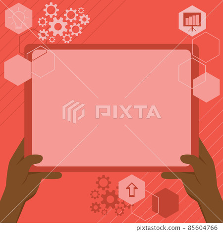 Illustration Of A Hand Using Big Tablet Searching Plans For New Amazing Ideas. Palm Drawing Holding Large Pad Finding Old Wonderful News For The Project. Illustration Of A Hand Using Big Tablet Searching Plans For New Amazing Ideas. Palm Drawing Holding Large Pad Finding Old Wonderful News For The Project. 85604766