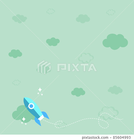 Rocket Ship Launching Fast Straight Up To The Outer Space. Spaceship Drawing Flying High At Sky. Space Shuttle Cartoon Floating At The Air. 85604993