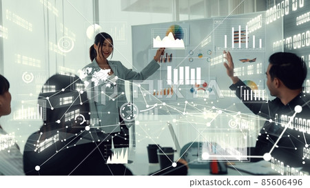 Business people in corporate staff meeting with envisional graphic 85606496
