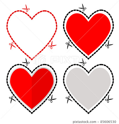 Illustration of a cut out red heart symbol shape with scissors greeting card for St. Valentine's Day Illustration of a cut out red heart symbol shape with scissors greeting card for St. Valentine's Day 85606530