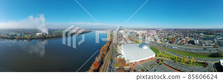 Aerial panorama of Springfield, Massachusetts, United States in early morning 85606624