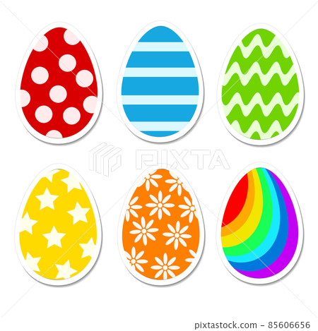 Colored bright Easter eggs in cartoon style on white. Stock vector iluustration for greeting card Colored bright Easter eggs in cartoon style on white. Stock vector iluustration for greeting card 85606656