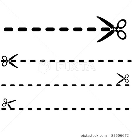Set of Black Scissors with Cut Lines Vector Isolated Set of Black Scissors with Cut Lines Vector Isolated 85606672