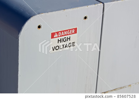 Danger High Voltage Sign on an Electrical Box 85607528