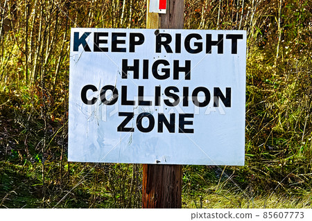 A Keep Right High Collision Zone sign A Keep Right High Collision Zone sign 85607773