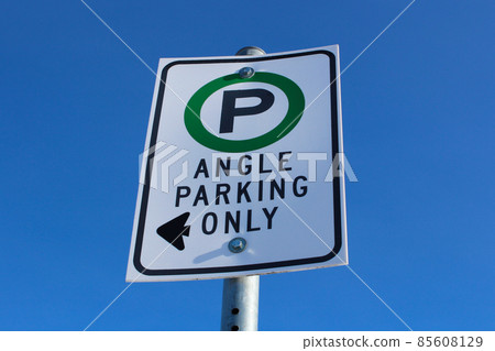 Angle Parking Only Sign Against Blue Sky Angle Parking Only Sign Against Blue Sky 85608129