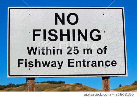 A No Fishing Within 25m of Fishway Entrance sign 85608190