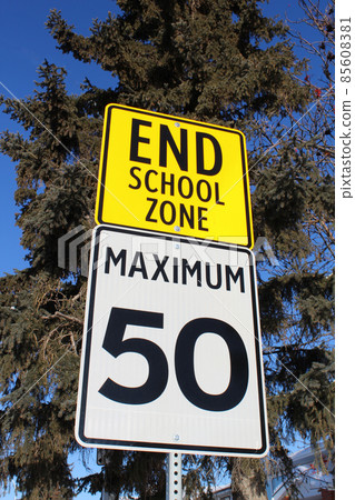 Speed Limit Sign at End of School Zone Speed Limit Sign at End of School Zone 85608381